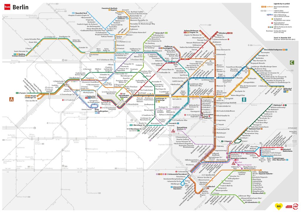mapa linii tramwajowych w Berlinie – schemat MetroTram i Straßenbahn